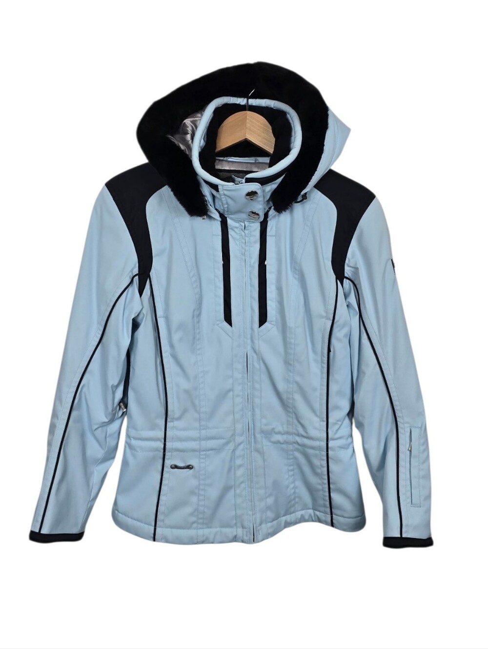 Spyder XTL Baby Blue & Black Removable Faux Fur Hood Ski Jacket Women's 6